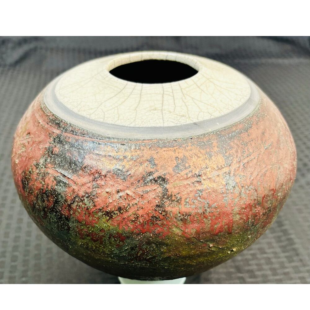 Tony Evans Medium Raku Ceramic Studio Art Pottery Vessel, Mid 20th Century